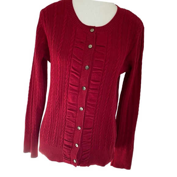 Eddie Bauer Womens Red Cable Knit Button Up Crew Neck Sweater. Sz-M - Picture 1 of 16